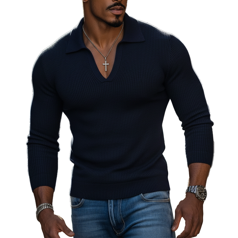 Men's Spring Vintage Cotton Knit V-neck Slim-fit Sweater MTA2549L6P