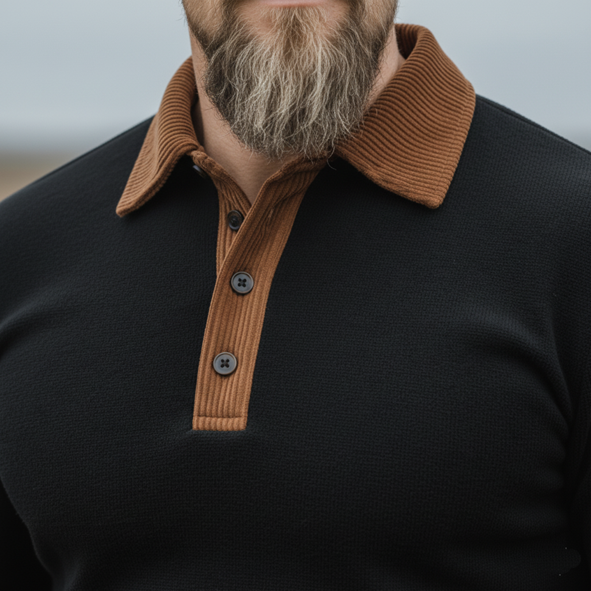 Men's Classic Western Tough Guy Style Dralon Fabric Warm Skin-friendly Slim Long-sleeved Polo Shirt MTA2221J5K
