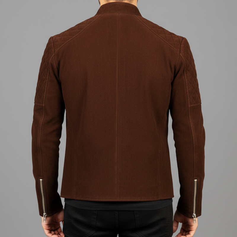 Men's Vintage Brown Snap Collar Suede Zip-Up Jacket MTA1153J0U