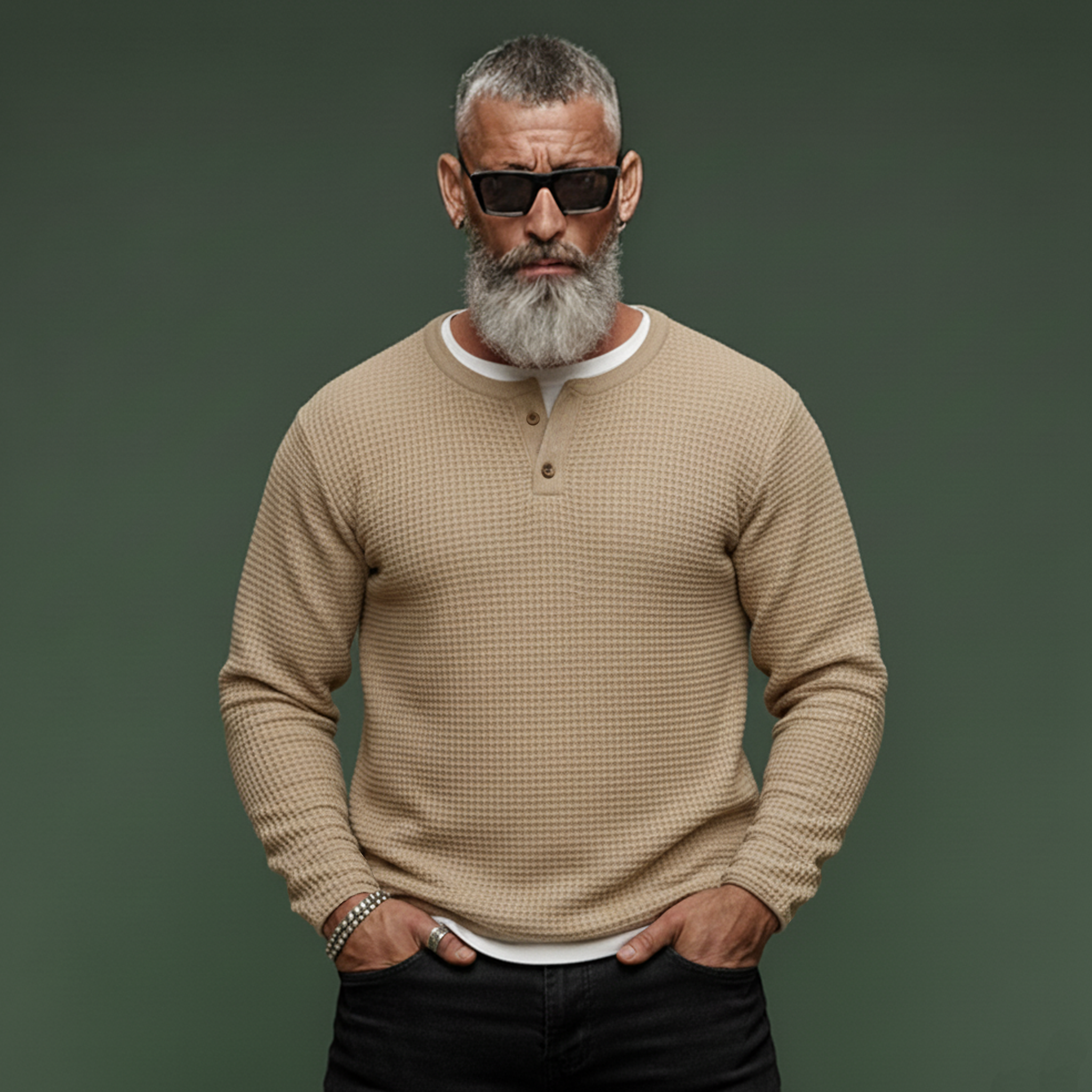 Men's Classic Casual Faux Two-piece Waffle Knit Long-sleeved T-shirt MTA0831L6K