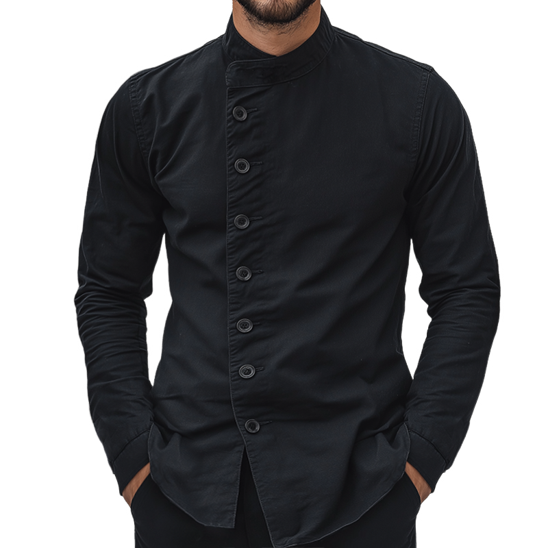 Men's Retro Casual Cotton Stand Collar Button Shirt MTA3074L0TO