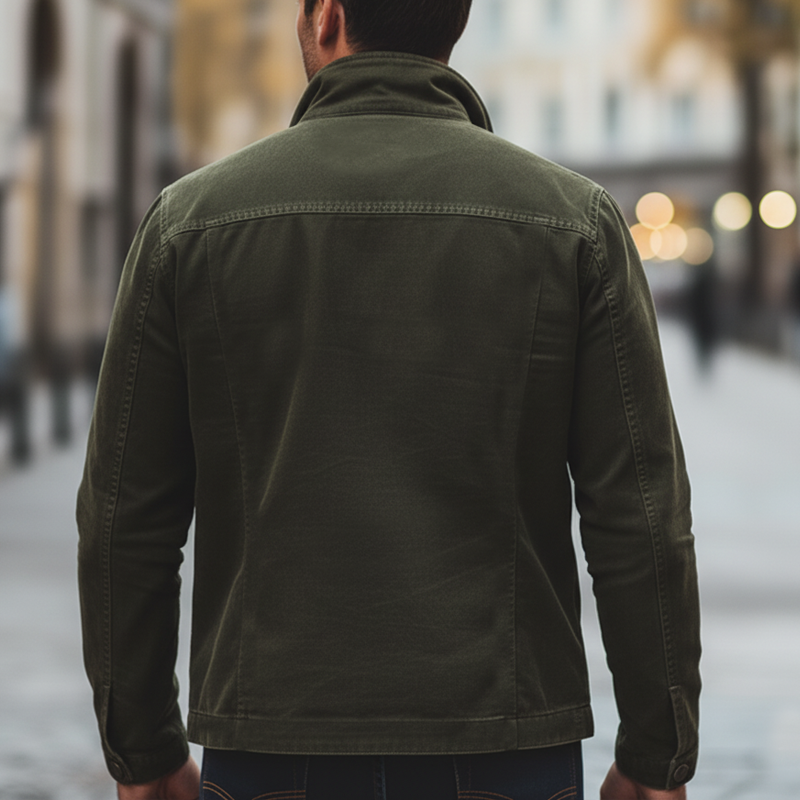 Men's Urban Army Green Faux Suede Stand Collar Zip-Up Jacket MTA2383L9U