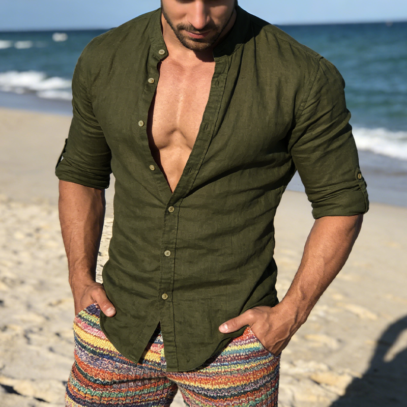 Men's Spring/Summer Fashion 100% Cotton Loose Casual Short-Sleeved Button-Down Shirt MTZ0590B3P