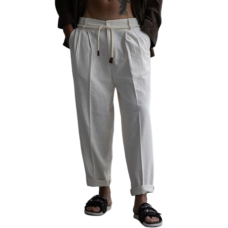 Men's Casual Breathable Soft Cotton Linen Straight Suit Pants 03042500M