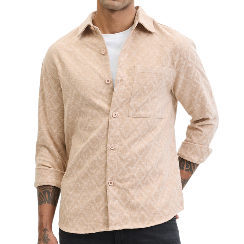 Men's Casual Digital Printed Lapel Long Sleeve Shirt 99398885F