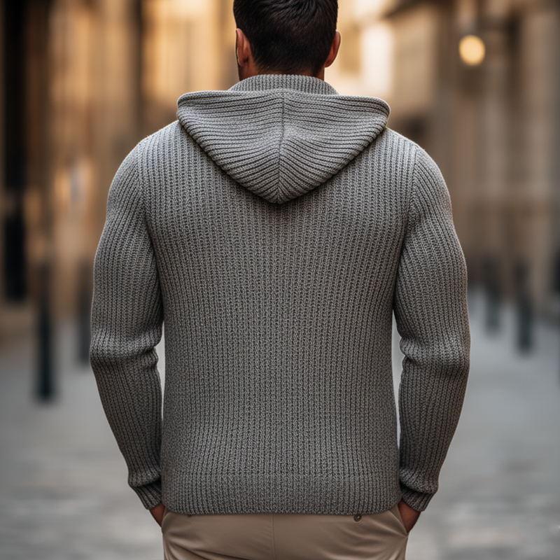 Men's Basic Solid Color Slim Fit Hooded Zip-up Knit Cardigan MTA1113K7U