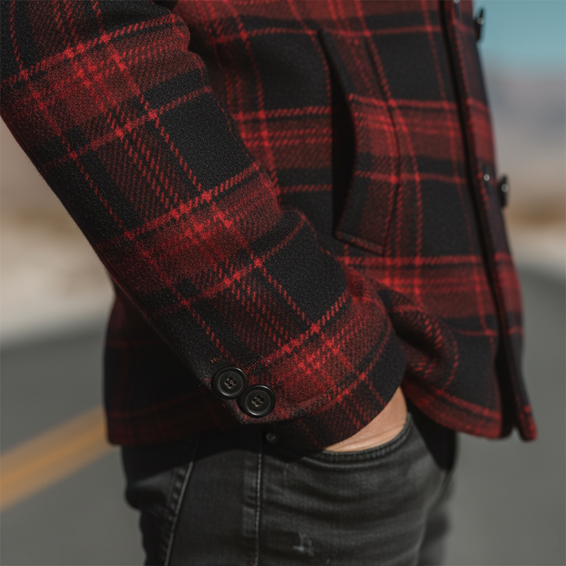 Men's Winter Fashion Plaid Faux Wool Short Lapel Coat MTA1117J4P