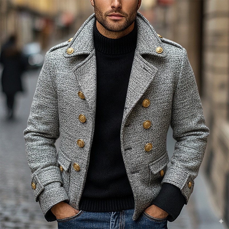 Men's Blend Lapel Double-breasted Jacket MTA2620I8X