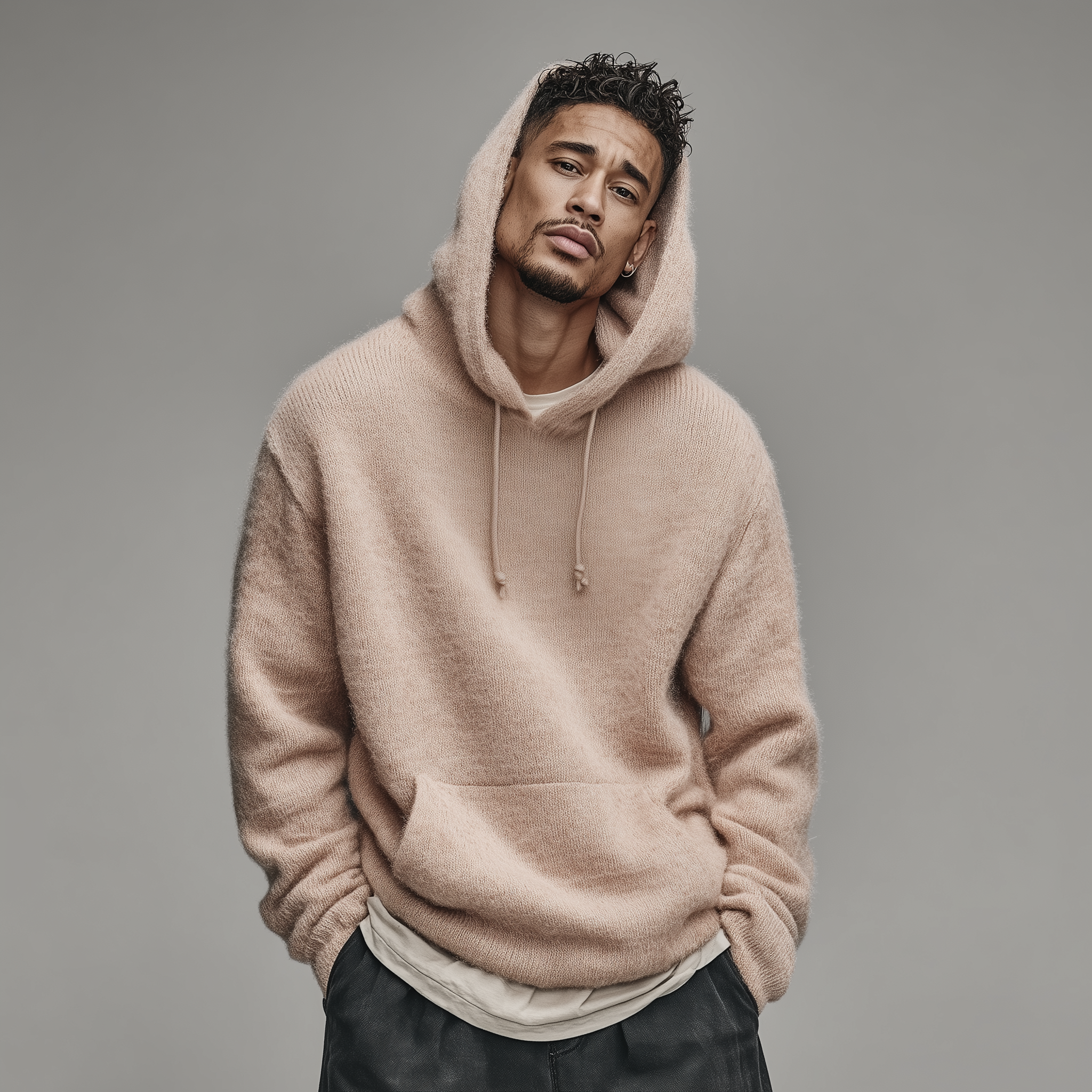 Men's Classic Casual Hooded Loose Sweatshirt Pink Sweater MTA2300I8K