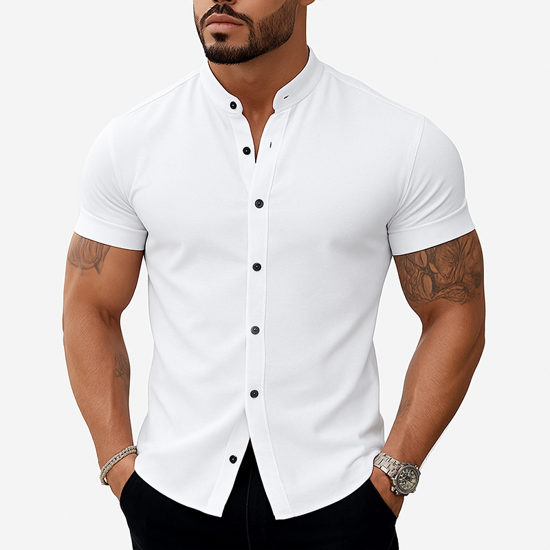 Men's Stand Collar Cotton Blend Short Sleeve Shirt MTA2220G2X