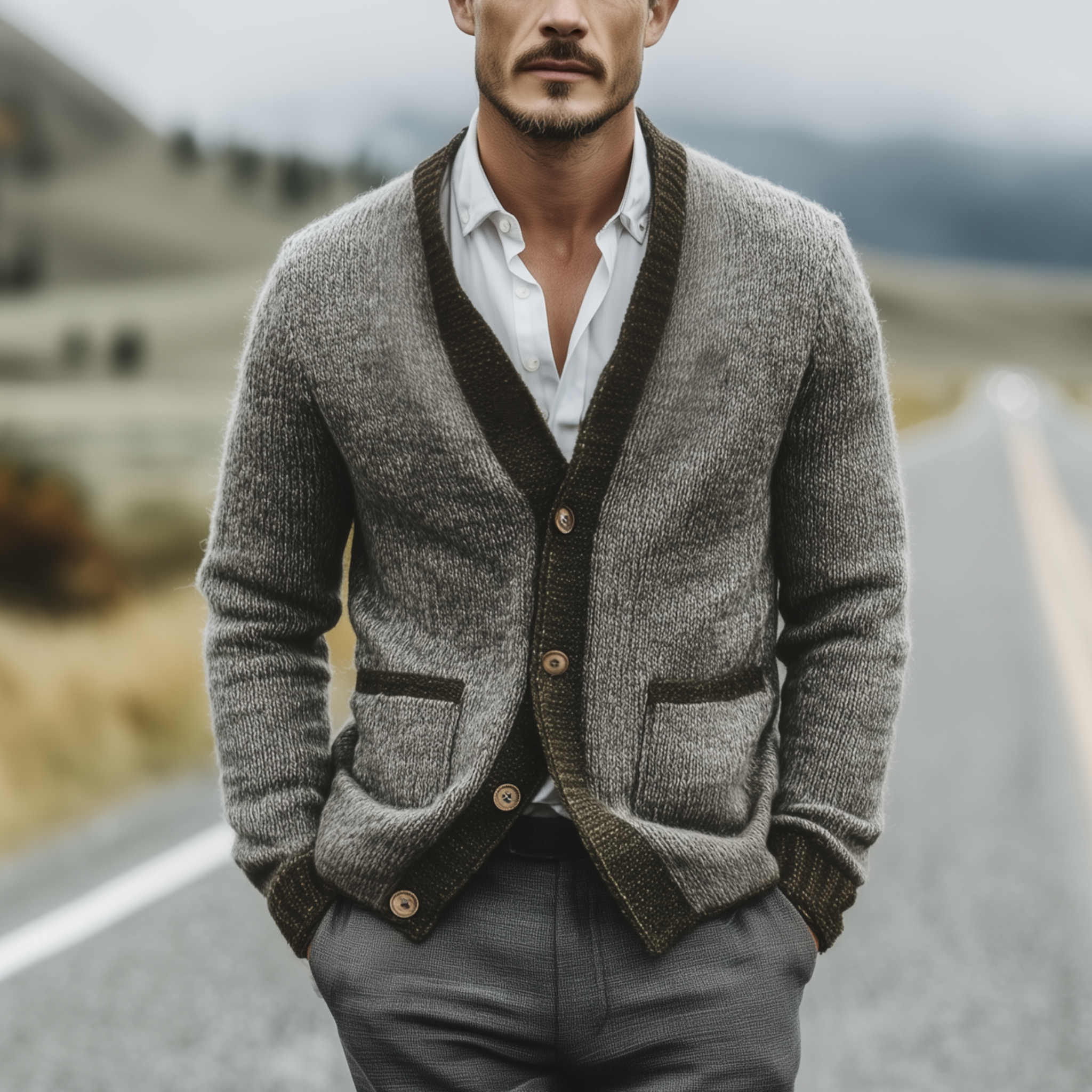 Men's Classic Casual Contrast Colorblocked Pocket Knit Cardigan MTA1867I9K