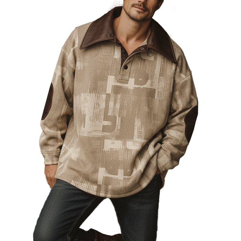 Men's Winter Fashion Polyester Blend PU Patch Warm Stand-collar Sweatshirt MTA2678I8P