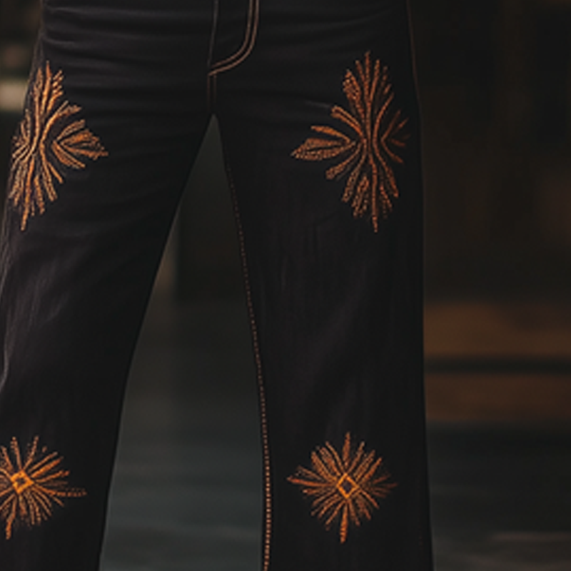 Men's Western Cowboy Style Vintage Embroidered Straight Pants MTA1336F8U