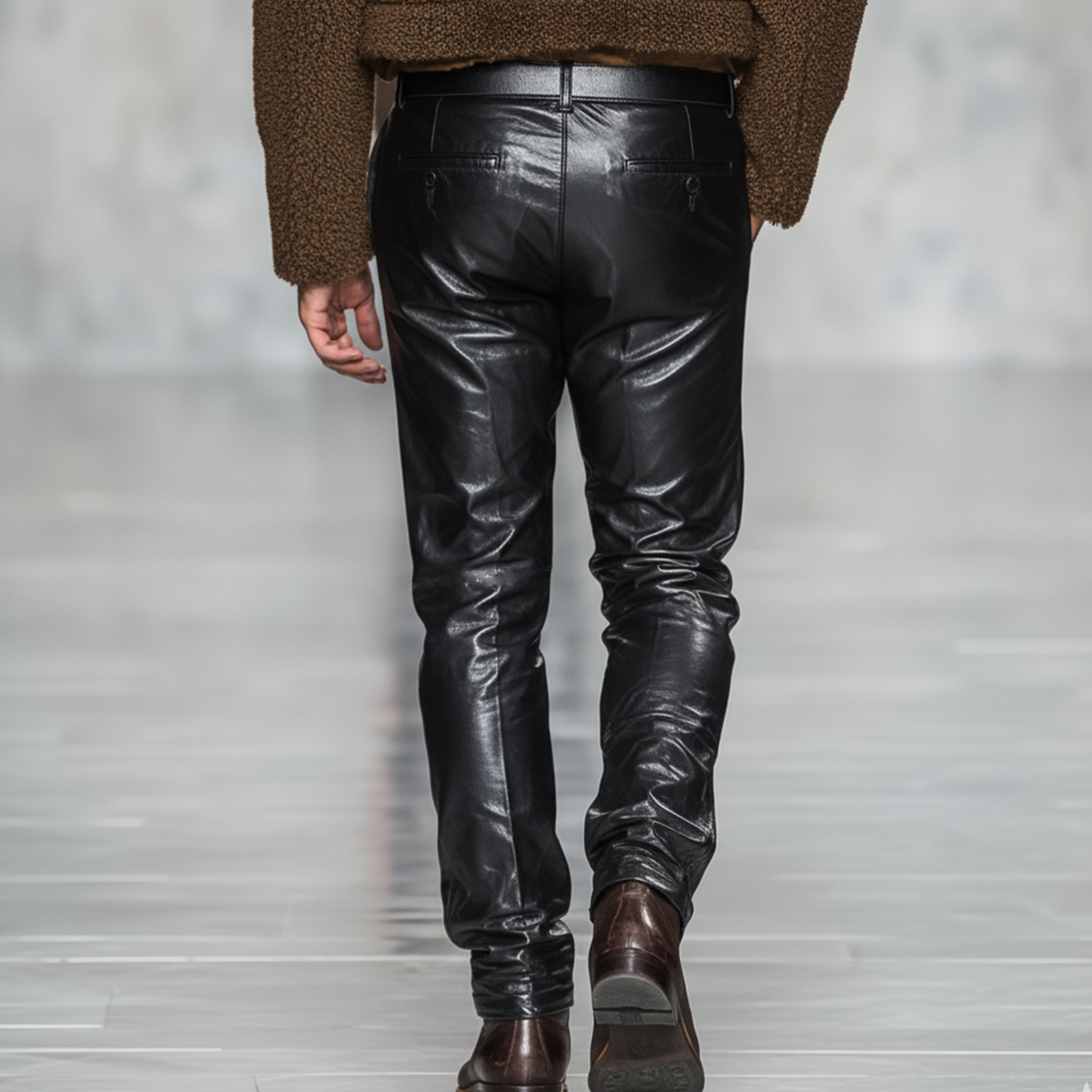 Men's Fashionable Casual Black PU Leather Pants MTA0401K6K