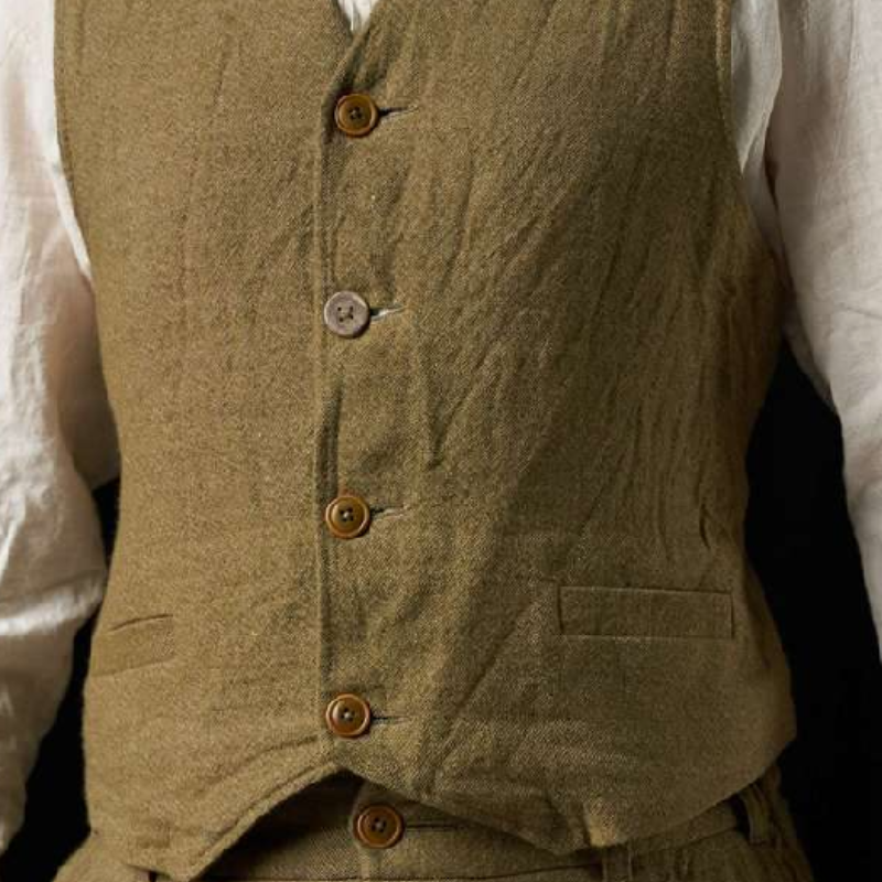 Men's Vintage Cotton and Linen V-Neck Single-Breasted Patch Pocket Vest 01518485F