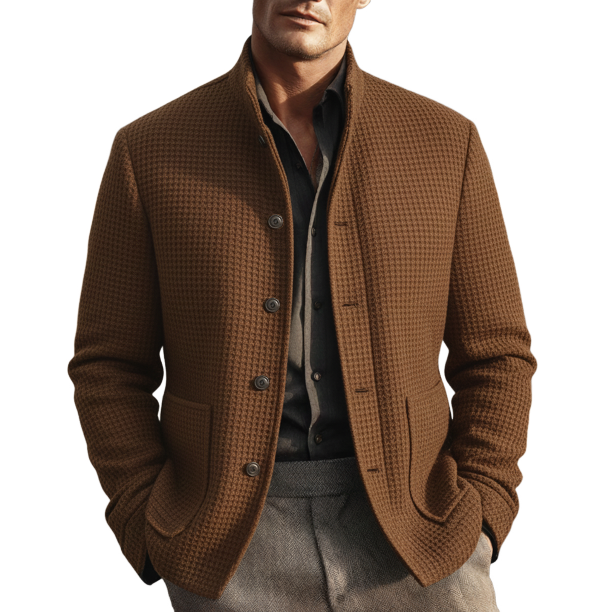 Men's Classic Stand Collar Waffle Slim Fit Jacket MTA2412J9K