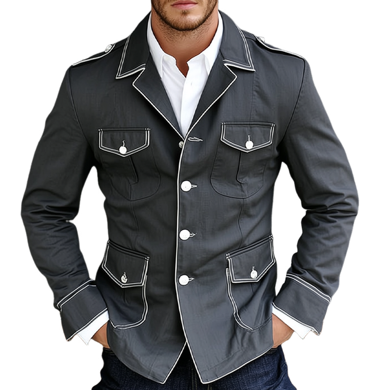 Men's Contrast Color Multi-pocket Single-breasted Blazer MTA1456H3X