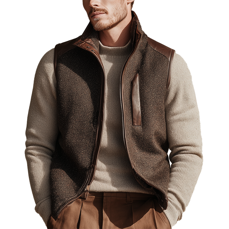 Men's Winter Retro Herringbone Faux Wool Vest MTA1442J1P