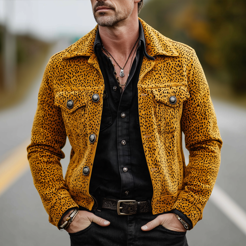 Men's Spring/Autumn Vintage Print Suede Button Jacket MTA2172H9U