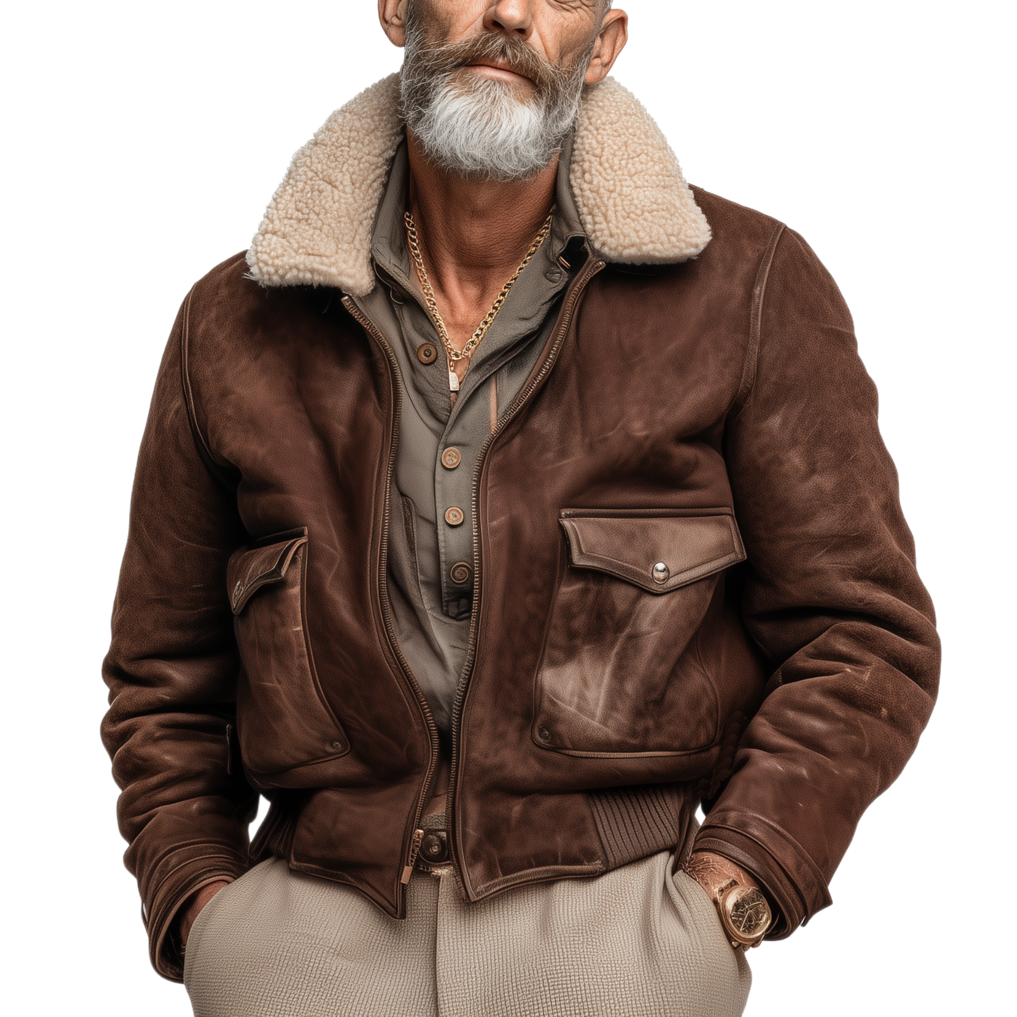 Men's Classic Vintage Western Tough Style Detachable Fur Collar Faux Suede Leather Zip-Up Jacket MTA0918J2K