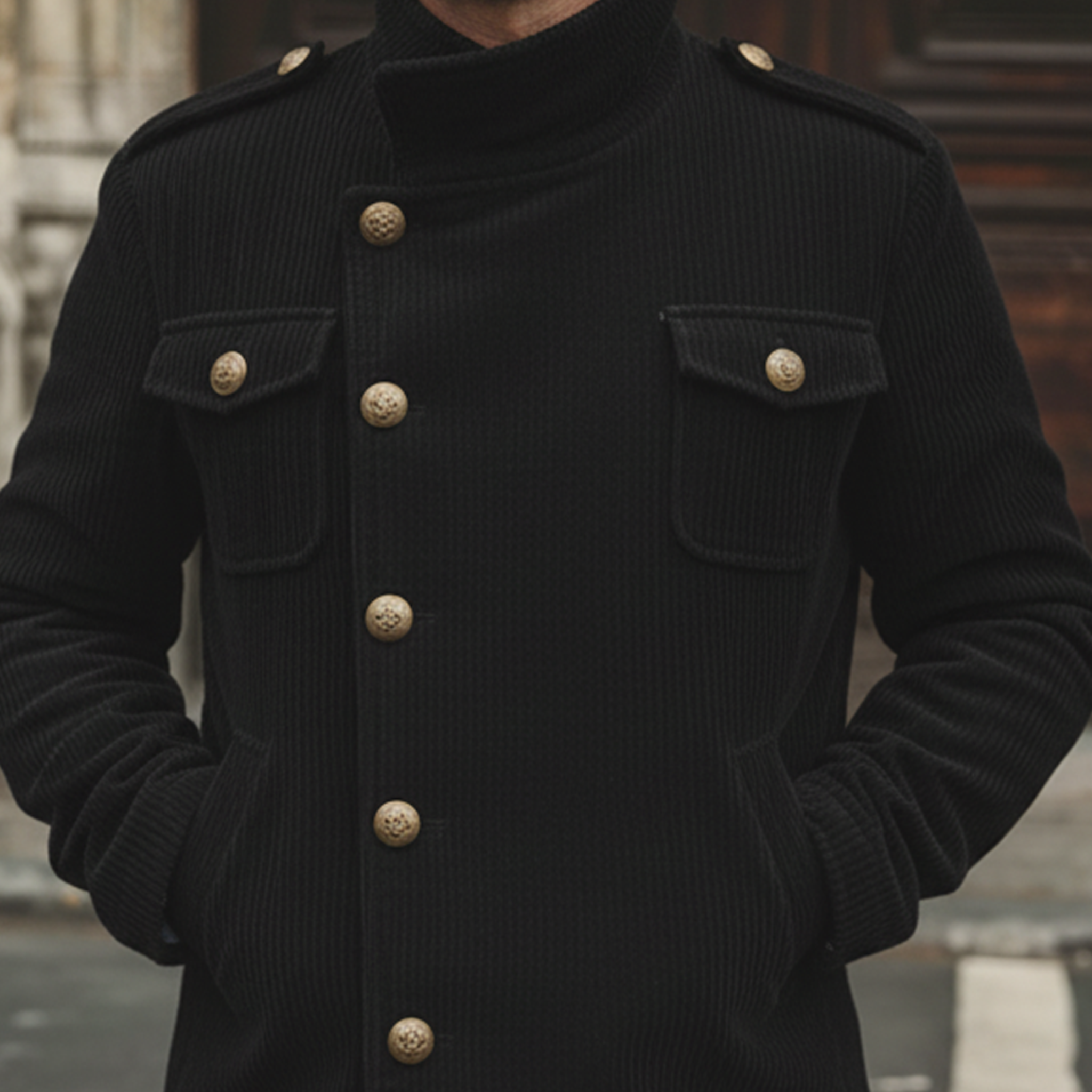 Men's Classic Retro Stand-up Collar Corduroy Multi-pocket Jacket MTA3092K5K