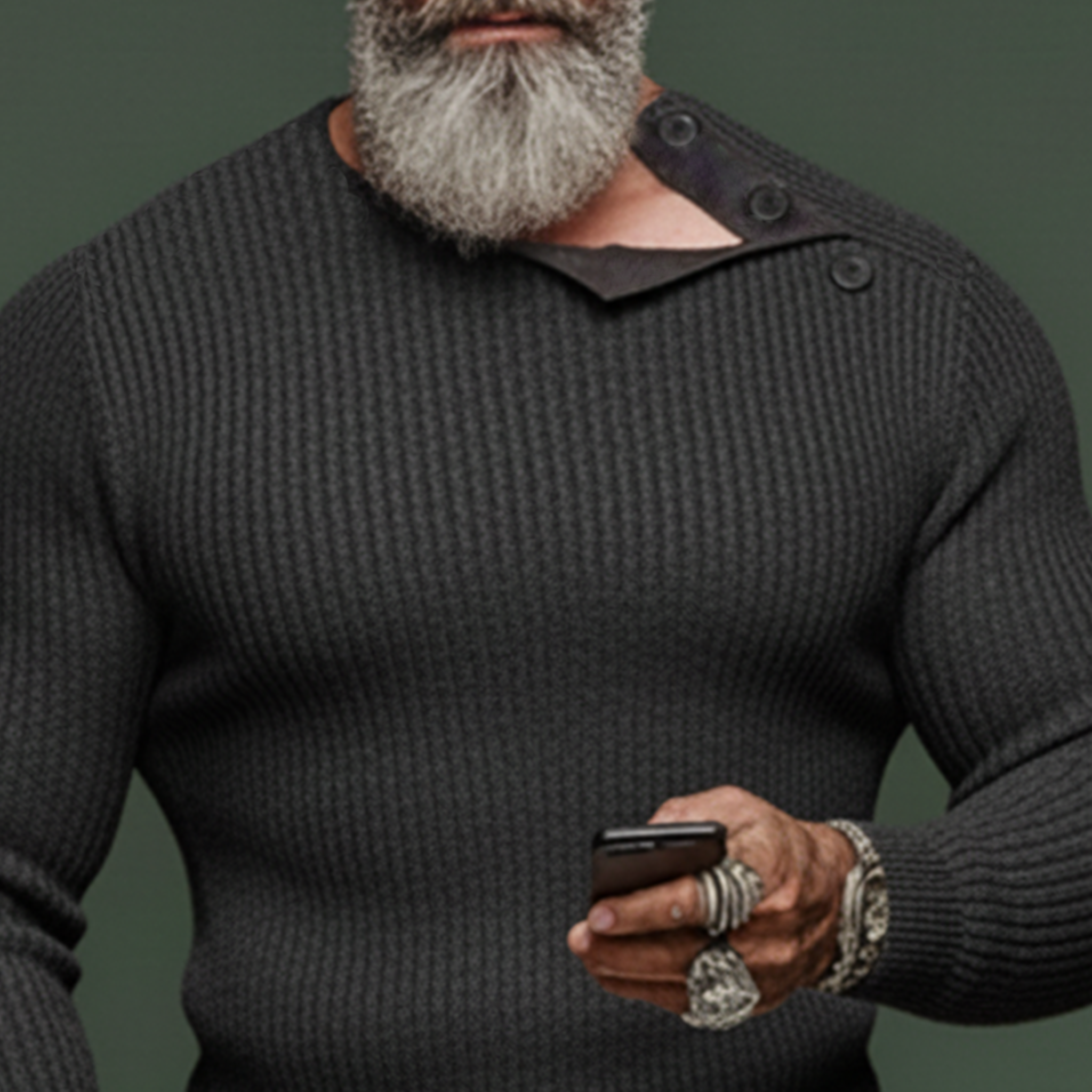 Men's Classic Casual Tough Style Round Neck Shoulder Button Design Slim Fit Sweater MTA2835J9K