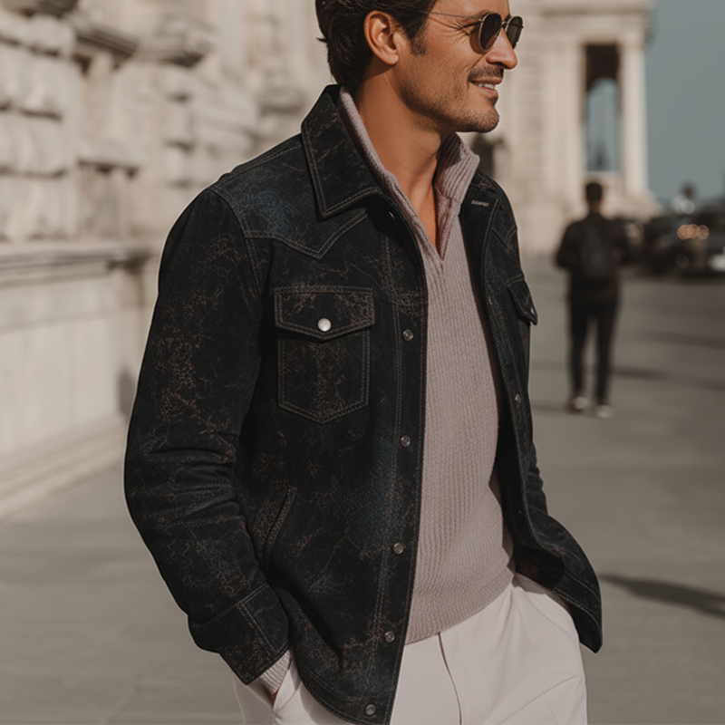Men's Autumn And Winter Retro Pattern Faux Suede Jacket MTA1506I9P