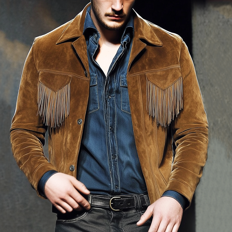 Men's Vintage Suede Fringe Button Jacket MTA2617H3U