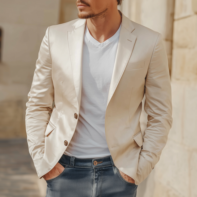 Men's Casual Elegant Solid Color Satin Notch Lapel Single Breasted Slim Fit Blazer MTA2862G8M