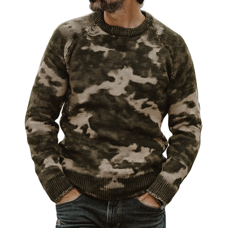 Men's Retro Casual Camouflage Crew Neck Sweater MTA2169H0TO