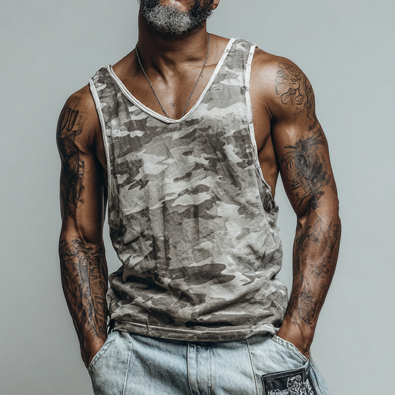 Men's Casual Camouflage Print V-Neck Tank Tops MTA1928F2X