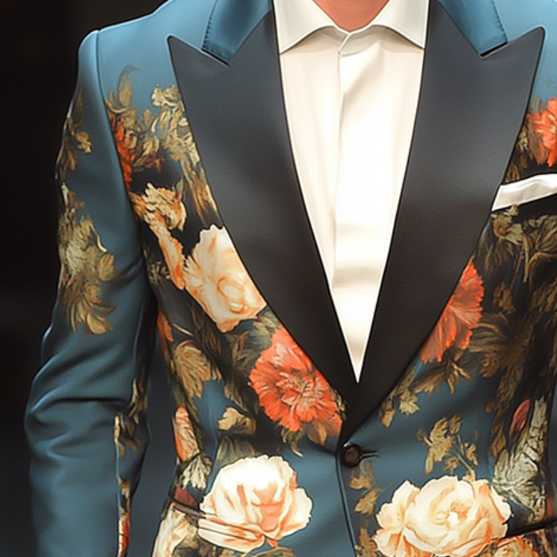 Men's Retro Large Flower Printed Single Breasted Casual Blazer MTA2182G8TO