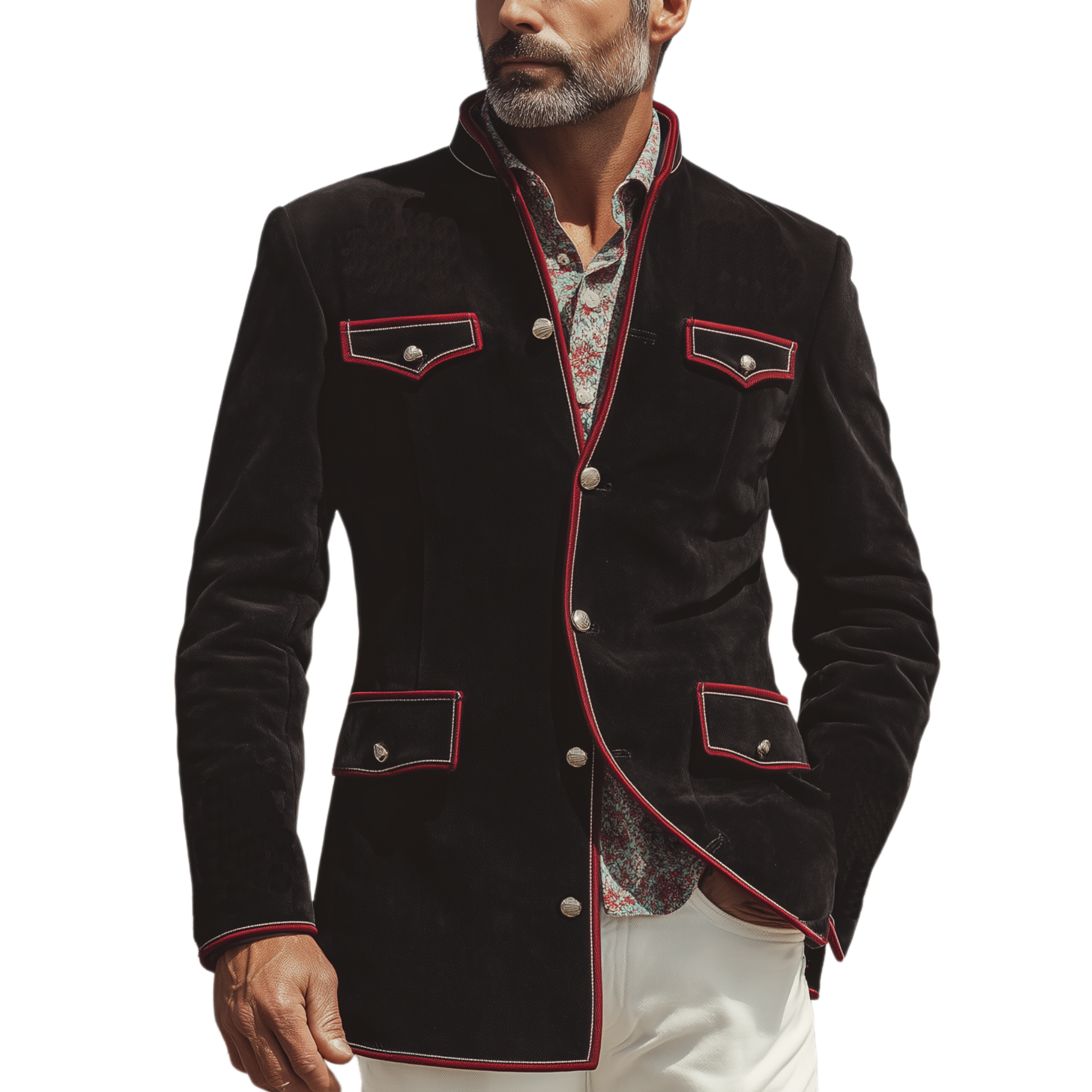 Men's Classic Casual Western Style Stand Collar Suede Jacket MTA0839I8K