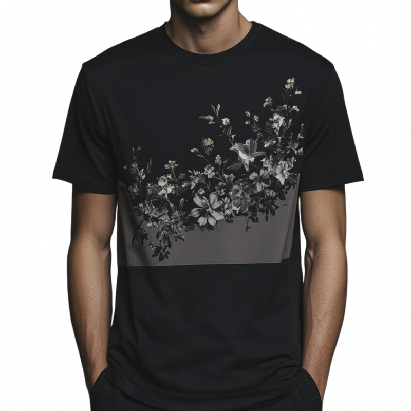 Men's Casual Floral Print Round Neck Slim Fit Short Sleeve T-shirt MTA1589E2M