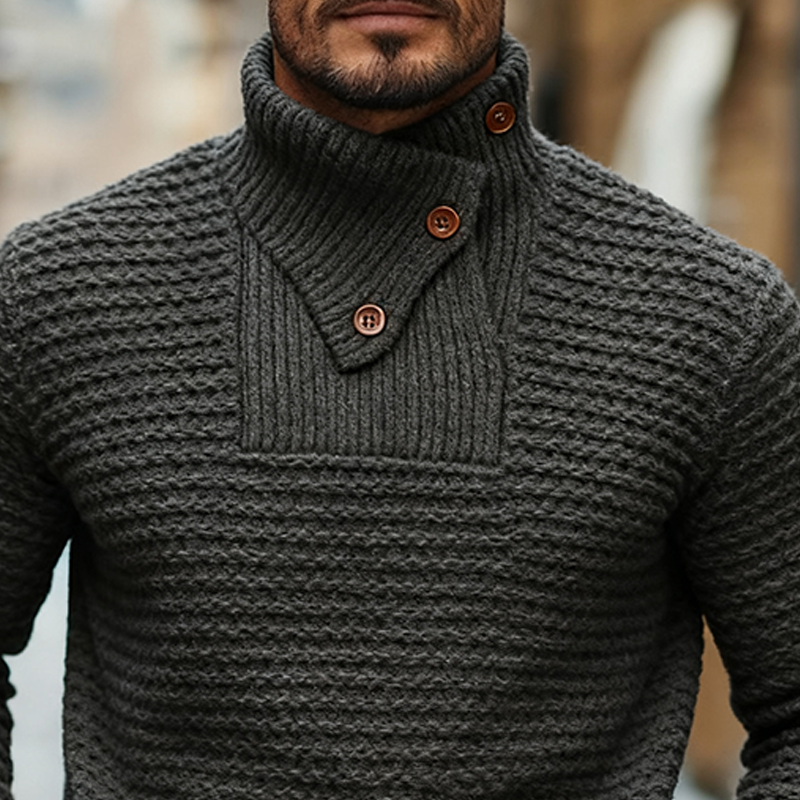 Men's Solid Color Loose Turtleneck Knitted Pullover Sweater MTA1709J3X