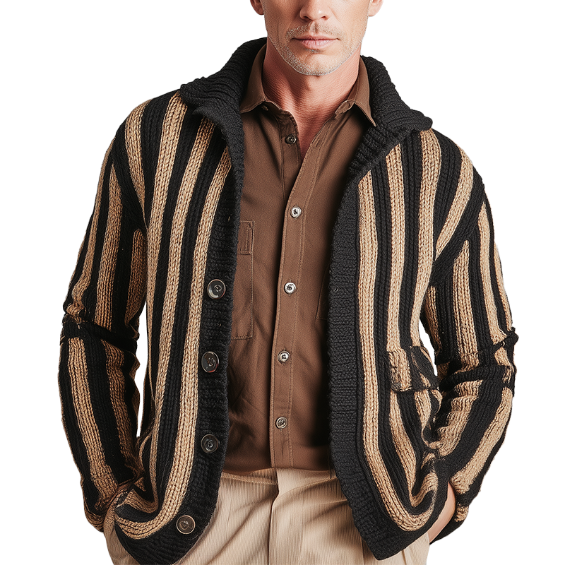 Men's Winter Fashion Vertical Striped Knitted Cardigan MTA0192I5P