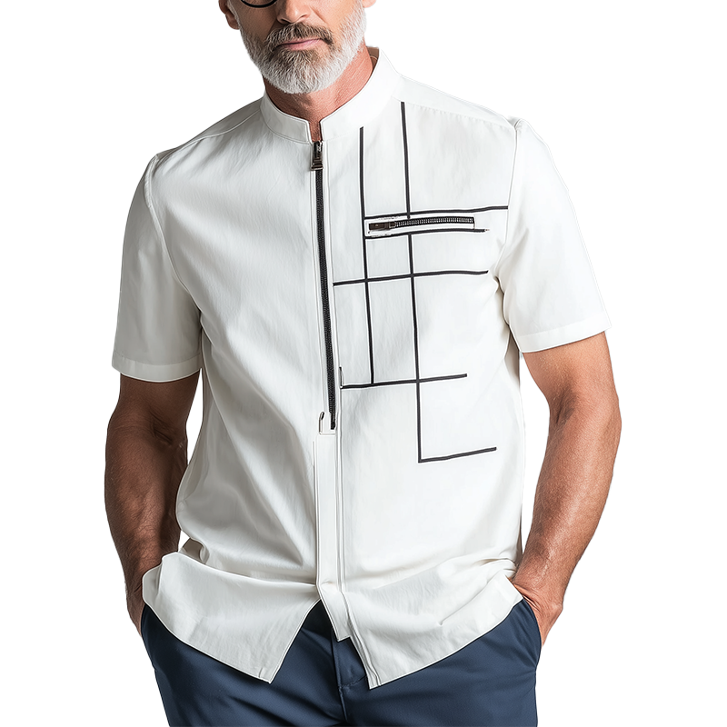 Men's Summer Fashion Cotton Blended Short Sleeve Shirt MTA0787G7P