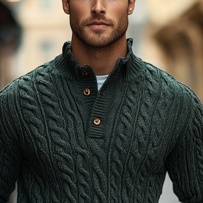 Men's Vintage Cable Knit Stand Collar Pullover Sweater MTA0403I1X