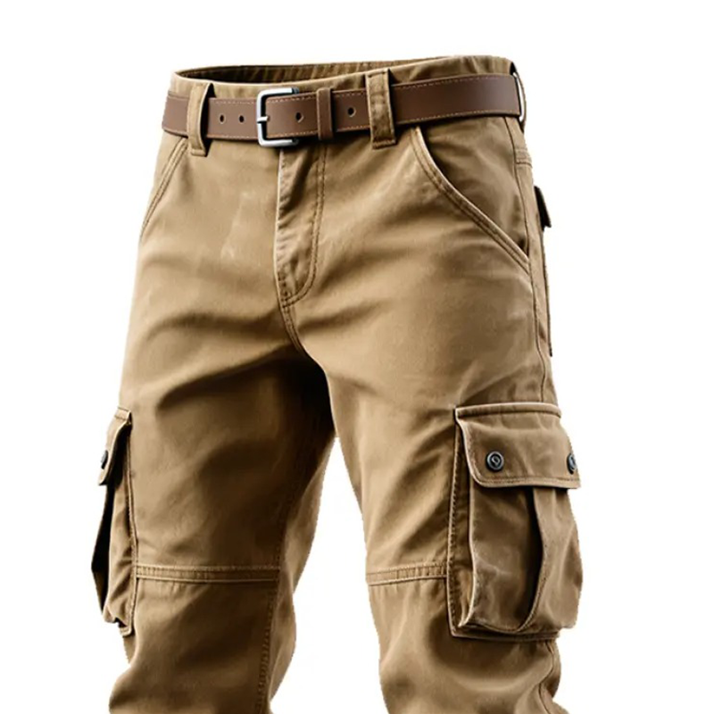 Men's Solid Cotton Multi-Pocket Work Trousers MTA0918J5X
