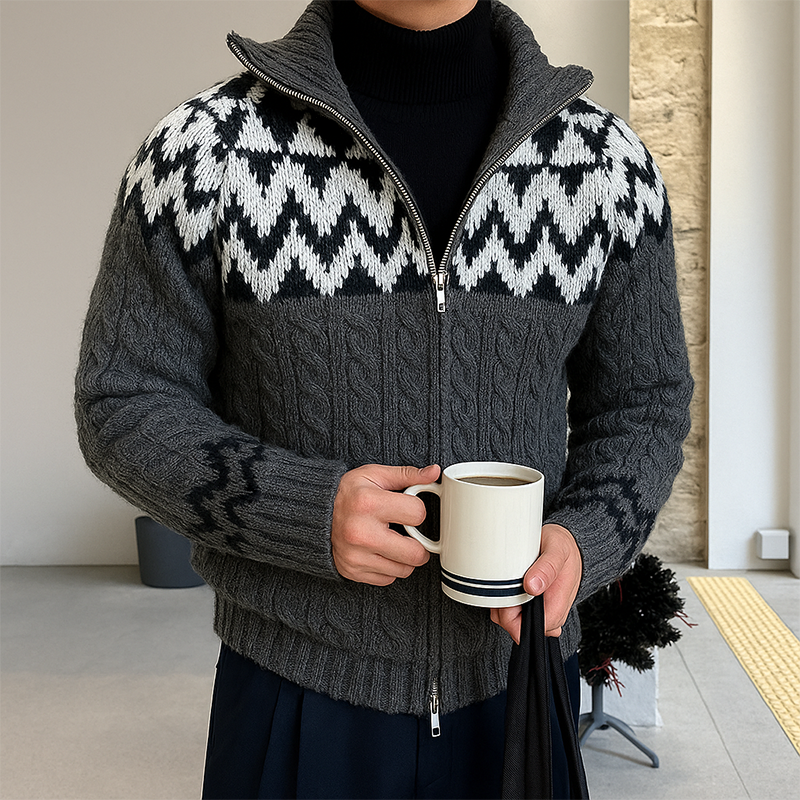 Men's Retro Casual Cable Knit Double Zipper Sweater Cardigan MTA0904I2TO