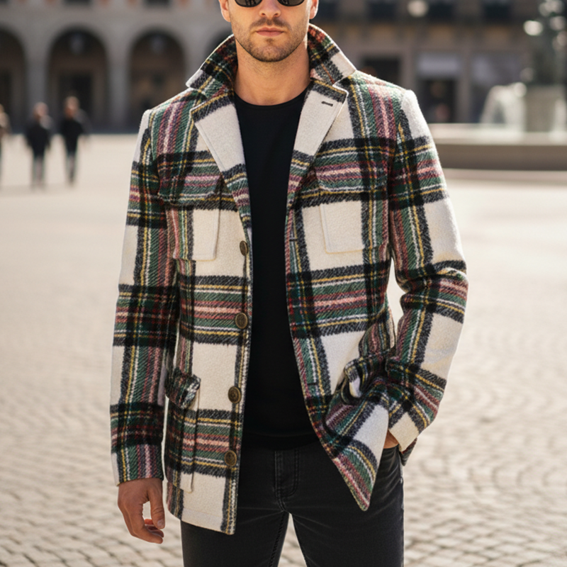Men's Classic Vintage Plaid Single-breasted Short Coat MTA2620I9U