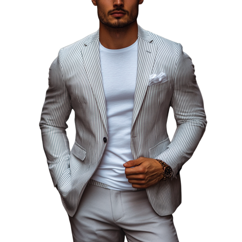 Menn Stilfull Slim Fit Stripete Lapel Single Breasted Blazer 03789220Y