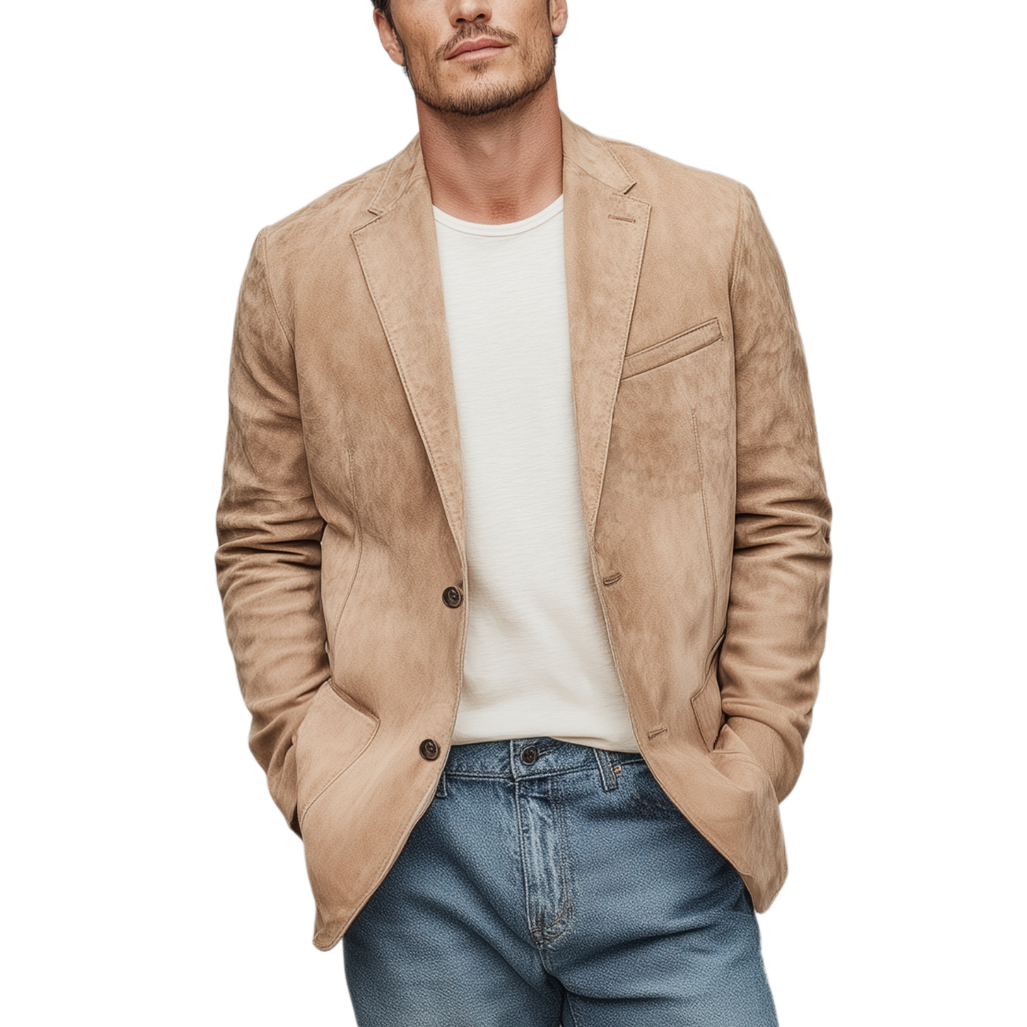 Men's Spring Fashion Casual Solid Color Thin Suede Single Breasted Blazer MTA1856G3K