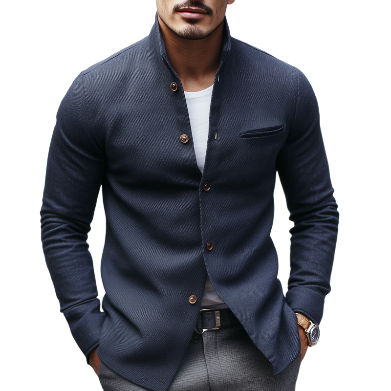 Men's Solid Stand Collar Single Breasted Casual Jacket MTA1955H1Z