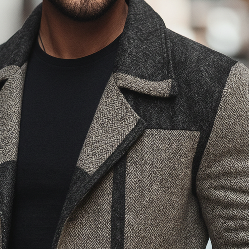 Men's Winter Vintage Herringbone Faux Wool Button-up Jacket MTA1649L9P