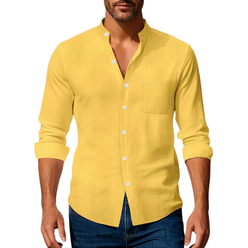 Men's Cotton Casual Solid Color Long Sleeve Shirt MTA1400G9X