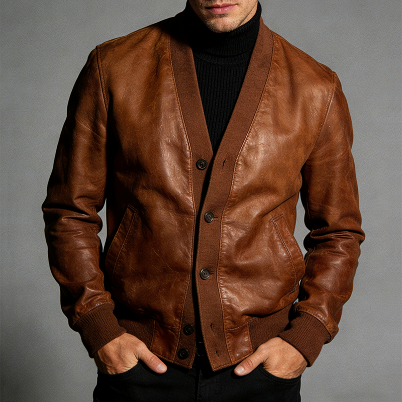 Men's Retro Casual PU Button Cardigan MTA0924L7TO