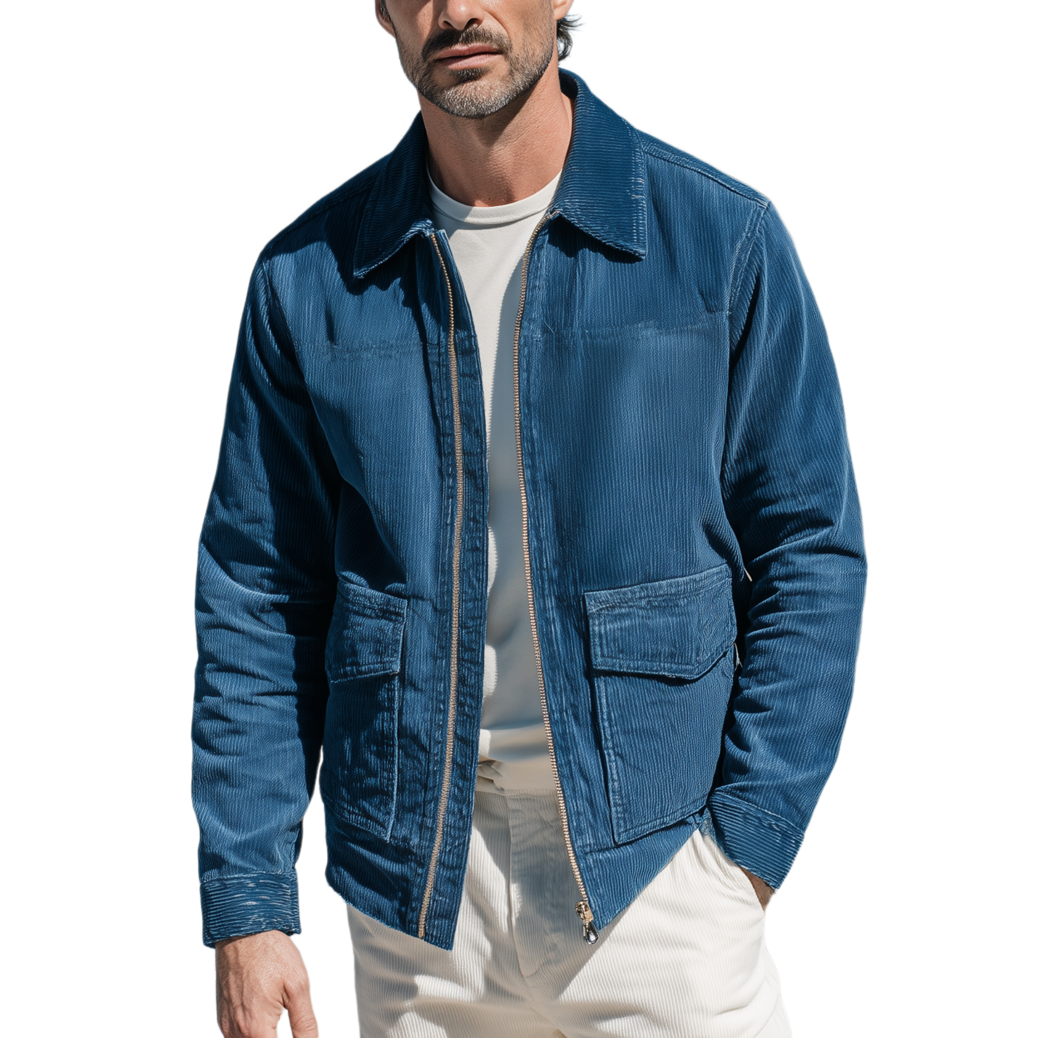 Men's Classic Casual Corduroy Lapel Zip-Up Jacket MTA0772H0K