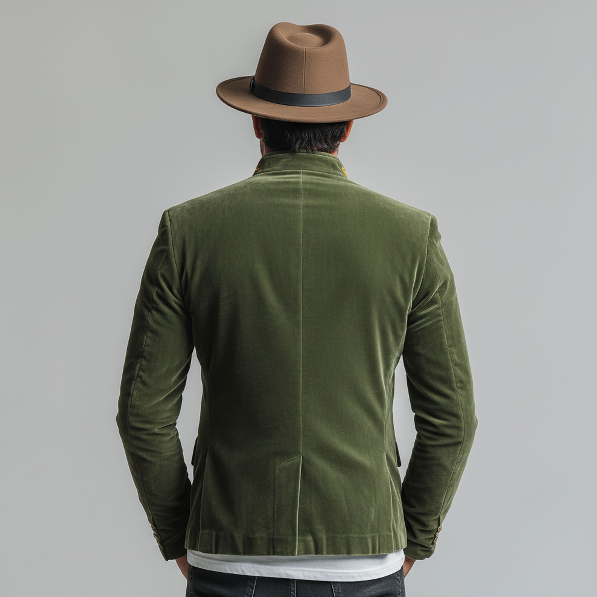 Men's Classic Retro Stand Collar Embroidered Faux Velvet Slim Fit Jacket MTA0401L4K