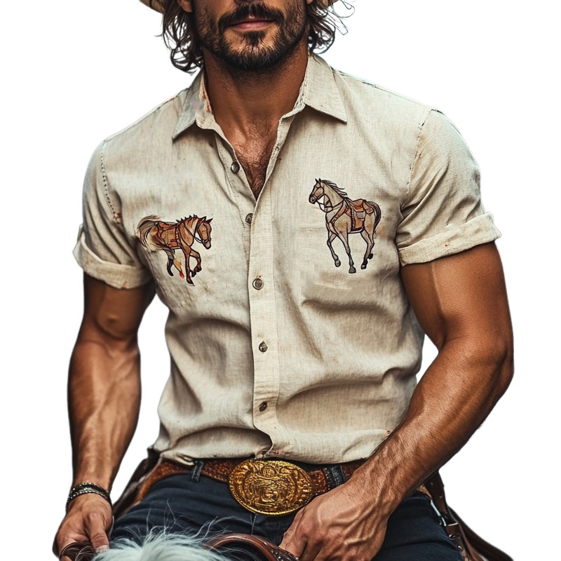Men's Western Print Short Sleeve Lapel Shirt MTA2967D3X